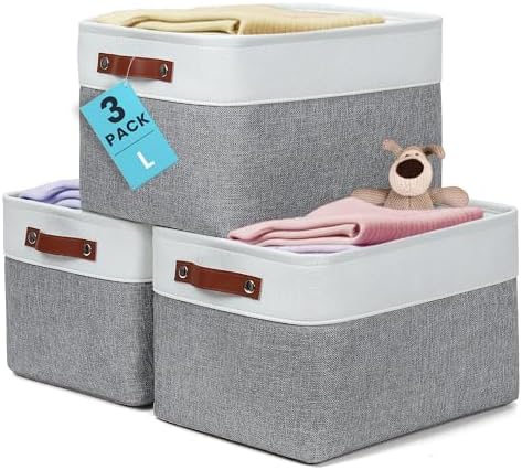 OrganiHaus 15x11in Canvas Storage Baskets 3 Pack - Fabric Bins for Shelves by OrganiHaus