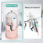 QIYVLOS Toothbrush Holders with Sliding Lid, Rotating 3 Slots Bathroom Organizer Countertop, Tooth Brush Toothpaste Holder Bathroom Counter Stand Sink Organizer Caddy for Makeup Brushes Holder (Pink) - Image 4