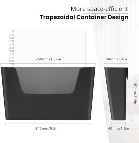 YOHOM Adhesive File Holder Plastic Document Folder Door No Drilling Mount Mail Magazine Organizer A4 Filing Envelopes Folder, Office Wall Mount Single Pocket (BLACK, 2 PCS) - Image 2