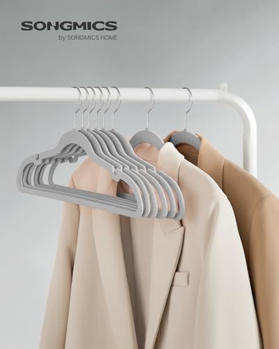 SONGMICS Velvet Hangers 50 Pack, Non-Slip Clothes Hangers, Space-Saving | Suit Hangers with Shoulder Notches, Pants Bar, 360° Swivel Hook, for Closet, Dove Gray, BREANNA Collection UCRF029G50 - Image 2