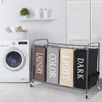 STORAGE MANIAC Laundry Sorter 4 Section, 47.5 Gal (180 L) Laundry Hamper with Wheels, Clothes Divider Basket Sorter, Separator Hamper Cart with Removable Bags, Multicolored - Image 6