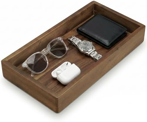 DEMIGO Valet Tray & Catchall, Dark Brown Acacia Wood Organizer, 12.2 x 6 in by Demigo