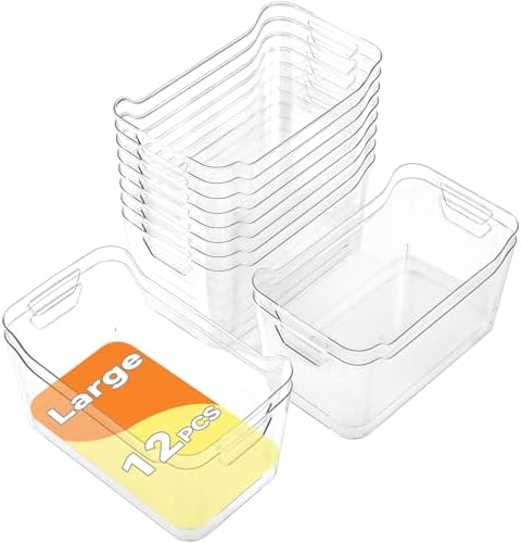 Clear Plastic Storage Bins - 12 Pack Pantry Organizers and Storage,Large Clear Pantry Organizer Bins, Plastic Containers with Handle for Kitchen, Cabinet, Bathroom, Classroom Organization by Unknown
