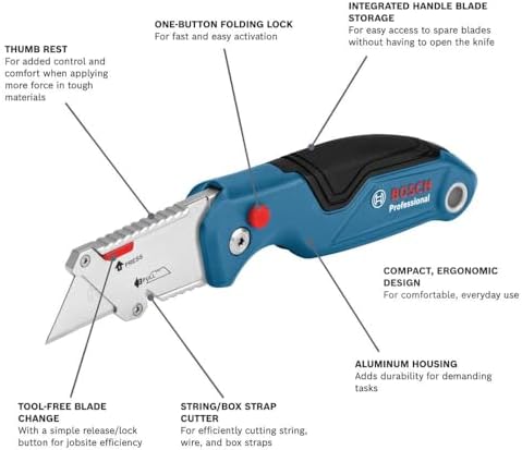 BOSCH H11-14200-1 3-Piece Utility Knife Set | Folding, Snap-Off, and Retractable Knives with Robust Design, Integrated Blade Storage - Includes 7 Blades - Image 2