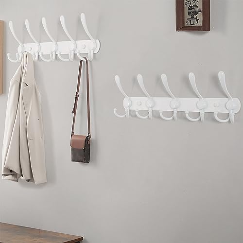 Dseap Wall Mounted Coat Rack - 5 Tri Hooks, Heavy Duty, Stainless Steel, Metal Coat Hook Rail for Coat Hat Towel Purse Robes Mudroom Bathroom Entryway,White - Image 4
