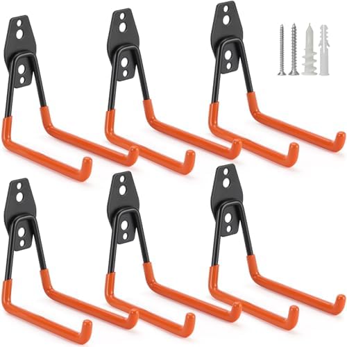 6 Pack Garage Hooks Heavy Duty Storage Organizer Wall Mount Power and Garden Tool Hangers, for Hanging Ladders, Ropes, Hose, Bulk Items by LUPYJI