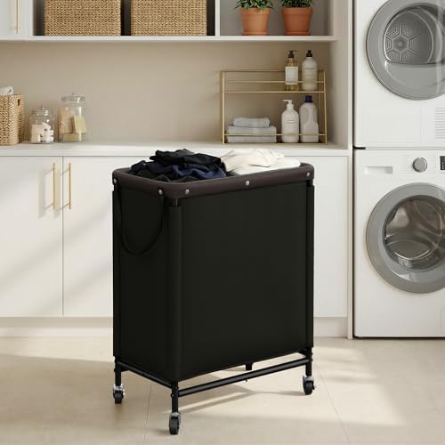 StorageWorks 2 Section Laundry Hamper, 100L Black Sorter Cart with Wheels - Image 6