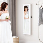 Full Length Mirror Jewelry Cabinet Organizer Lockable Door Wall-Mounted Jewelry Armoire with Shelves and Behind-the-Door Storage - White - Image 6