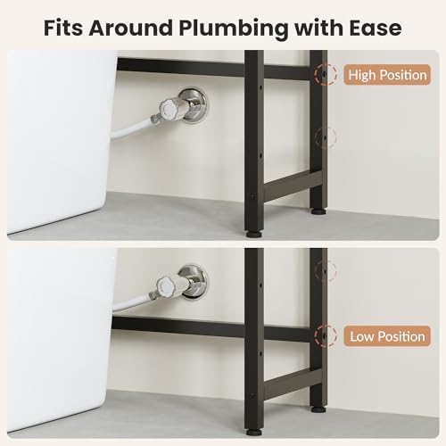 Over The Toilet Storage Shelf, 4-Tier Bathroom Organizer with Basket & Hooks, Sturdy Space Saver for Small Bathrooms, Rustic Brown & Black - Image 6