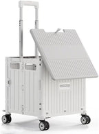 Foldable Utility Cart with Stair Climbing Wheels, Collapsible Rolling Crate with Telescoping Handle, Folding Shopping Trolley Handcart Grocery Book File Tool Teacher Storage Basket (White, 4 Wheels) by Gorocking