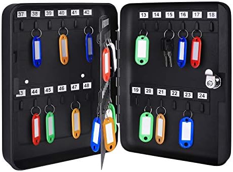 Amazon Basics Locking Steel Security Cabinet Key Lock Box with 48 Key Hooks, Key Storage, 2.8"D x 7"W x 9.8"H, Black - Image 4