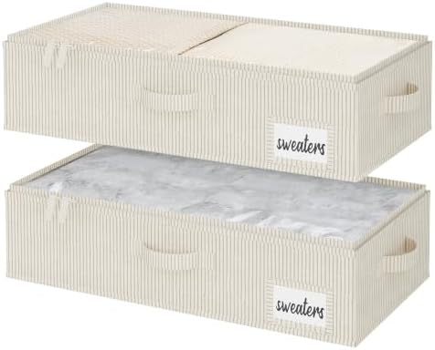 StorageWorks 5 Inch Low Profile Under Bed Storage Containers with Clear Lid | Reinforced Structure, Resists Sagging, Handles & Label Holder, Foldable Stackable Closet Storage for Clothes, Blankets, Toys by StorageWorks