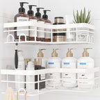 Sakugi Corner Shower Caddy - 2 Pack, Adhesive Shower Organizers, Rustproof Stainless Steel Shower Shelves with 8 Hooks, No Drilling Bathroom Organizers and Storage Racks, Space-Saving, White, X-Large by Sakugi