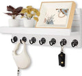 Lwenki Key Holder Wall Mount, Entryway Key and Mail Holder with 7 Sturdy Hooks for Sunglasses, Dog Leash, Decorative Wall Shelf with Mounting Hardware, 15”W x 6.7”H x 4.2”D (White) by Lwenki
