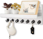 Lwenki Key Holder Wall Mount, Entryway Key and Mail Holder with 7 Sturdy Hooks for Sunglasses, Dog Leash, Decorative Wall Shelf with Mounting Hardware, 15”W x 6.7”H x 4.2”D (White) by Lwenki