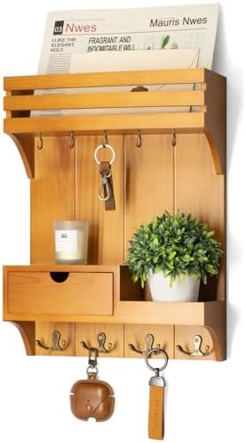 Rebee Vision Key Holder Wall Mount with Drawer for Room Decor, Light Brown by REBEEVISION