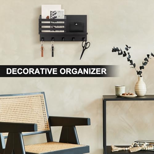 Key Holder Wall Mount, Mail Organizer for Wall with 5 Square Key Hooks - Image 3