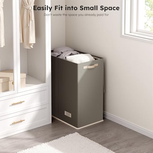 SOLEDI Large Double Laundry Hamper with Lid, Collapsible Clothes Hamper 2 section with Removable Bags, Space-Saving Laundry Basket for Bedroom, Dorm, College - Image 5