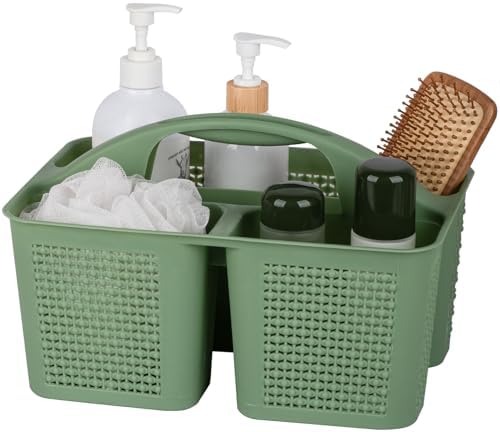 Plastic Portable Shower Caddy Basket with Handle, 3 Compartments, Green by UUJOLY