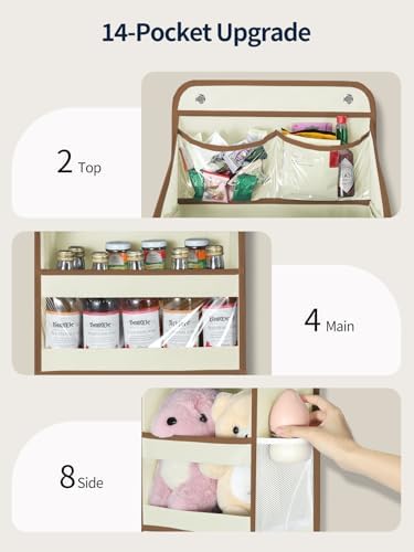 Yecaye 5 Tier Over the Door Organizer, Swing-proof Door Organizer Hanging with Clear PVC Windows, Behind the Door Storage for Bedroom Nursery Closet Laundry Pantry Bathroom, Beige - Image 3