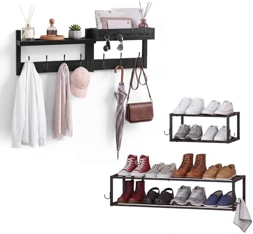 4 Pack Wall Coat Rack with Shoe Rack, 2-in-1 Coat and Shoe Rack Entryway by DONGRONG