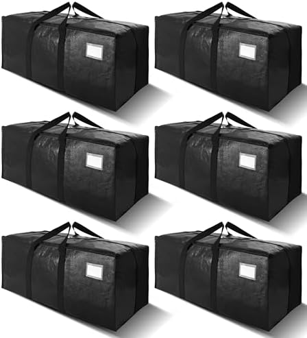 6 Pack Heavy Duty Extra Large Moving Bags W/Backpack Straps - Strong Handles & Zippers, Storage Totes For Space Saving, Fold Flat, Alternative to Box and Bin (40 gal, Black) by VELVETSURE