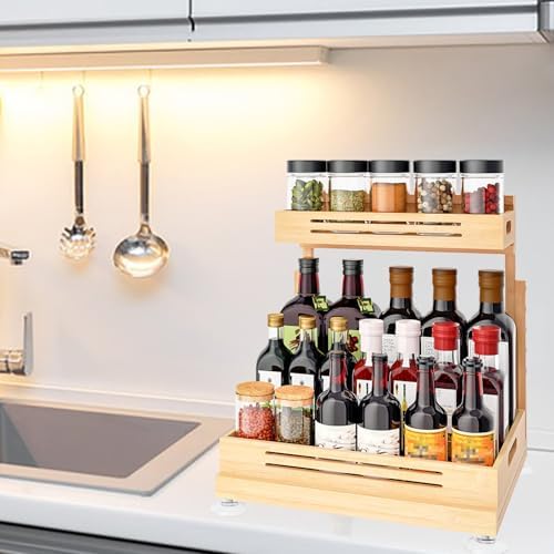 Banlilu Under Sink Organizer, Pull Out Cabinet Organizer, 2 Tier Slide Out Sink Shelf Cabinet Storage Shelves, Storage for Kitchen Bathroom, Natural Premium Bamboo Wood - Image 6