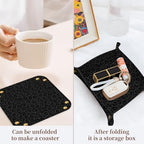 PU Leather Jewelry Valet Tray, Portable Catchall Tray for Keys, Wallet, Watch, Travel Organizer for Nightstand Desk Entryway Home Decor Gift for Women Men Black Leopard Print - Image 3