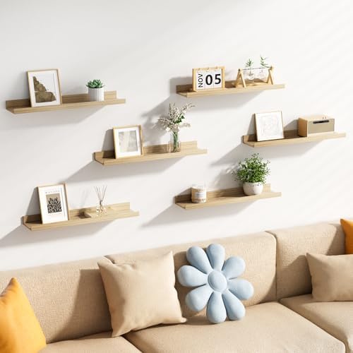upsimples Floating Shelves for Wall Decor Storage, Natural, 6Pcs, 23.6'' - Image 5