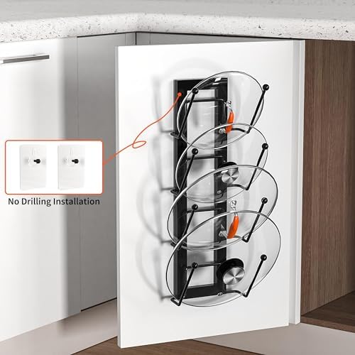 Cisily 8 Layers of Adjustable Pot Lid Organizer Rack for Cabinet Door/Wall，2Pack Lid Organizer Pots and Pans Holder for Kitchen Storage with No Drilling Adhesive 5.7 W“(Black) - Image 3