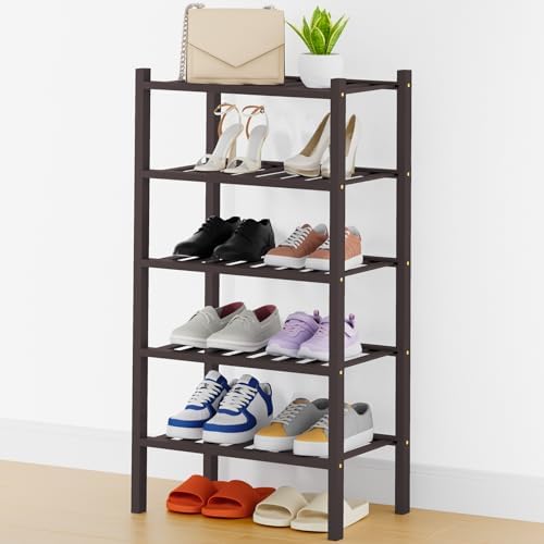 Smiry Bamboo Shoe Rack, 8 Vertical Slats, 5 Tier - 17.3" Wide, Brown by Smiry