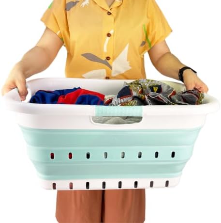 SAMMART Pack of 2 Collapsible Plastic Laundry Basket & Clothes Hamper, Comfort Non-Slip Handle, Foldable Storage Organizer with Space Saving Design, Portable Pop Up Container for Indoor and Outdoor - Image 5