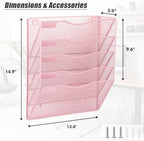 EASEPRES 5 Pocket Mesh Hanging Wall File Organizer, Wall Mounted Mail Paper Document Folder Holder, Clipboard Storage Organization Magazine Rack with Nametag Label for Office Home School, Pink - Image 2