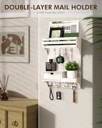 Rebee Vision Key Holder Wall Mount with Drawer for Home Decor, Whitewash - Image 2