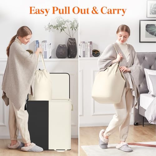 Lifewit Double Laundry Hamper with Lid, Removable Laundry Bags, White&Black - Image 4