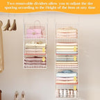 Yuyetuyo ﻿5 Tier Hanging Closet Organizer Separable Hanging Closet Shelves with 4 Hooks 2 Adjustable Dividers, Wire Storage Basket Bins for Clothing Sweaters Socks Dolls Handbags, Foldable - Image 4