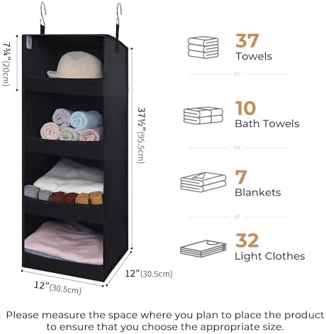 GRANNY SAYS 4-Shelf Hanging Closet Organizer, Foldable Storage, Black | 44 lb Capacity, No-Sag Support, Keeps Clothes Neat, Folds Flat, Fits RV, Dorm & Small Closets, 2 Pack - Image 3