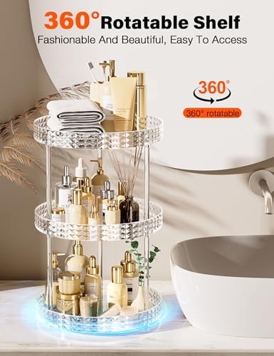 3Tier Diamond Lazy Susan Bathroom Countertop Organizer, 360° Clear Rotating Makeup Cosmetic Perfume Storage Tray, Spinning Vanity Organizer Shelf for Bathroom Cabinet, Dresser, Kitchen(Large) - Image 5