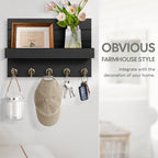 HONJIN Key Holder Wall Mount with Shelf and 5 Sturdy Key Hooks (Black) - Image 4