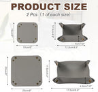 uxcell 2 Pcs Valet Tray for Women and Men, PU Leather Jewelry Tray Entryway Table Bedside Nightstand Catchall Storage Organizer for Jewelry Key Coin Watch Wallet(Square, Light Gray) - Image 2