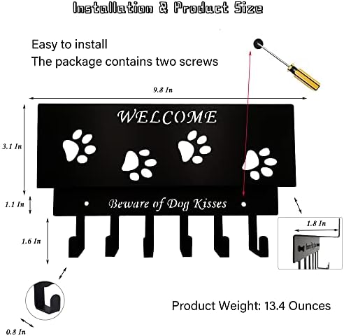 Dog Leash Holder for Wall, Storage and Mail Organizer, Key Holder Wall Mount With 6 Hooks - Leash, Stuff, Key, Letter, Sunglasses Organizer for Entryway, Farmhouse - Image 5