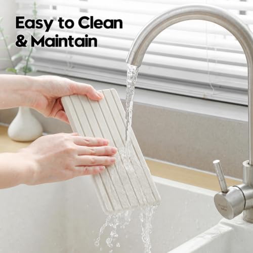 Diatomaceous Earth Sink Organizer Tray Set, 3-Pack Fast Drying Water Absorbing Stone Soap Holder Caddy for Kitchen & Bathroom Counter, Faucet Splash Guard, Beige (1pc of 8"x3.8" + 2pcs of 3.8"x3.8") - Image 7