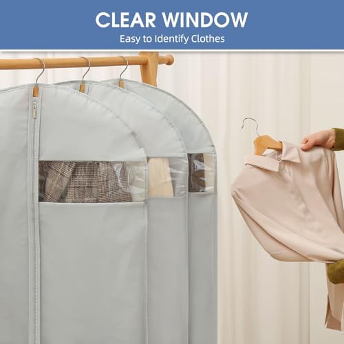 Dress Bags for Gowns, 65'' Long Garment Bags for Hanging Clothes, Dress Garment Bag, Grey Dress Cover with Clear Window for Dresses, Coats, Uniforms - 2 Pack - Image 4
