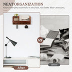 Nekon Key Holder for Wall with Shelf, Pine Wooden Key Hanger, Brown - Image 7