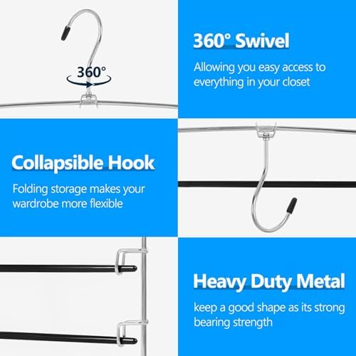 Pants Hangers 6 Pieces,5 Tier Closet Organizers and Storage Clothes Hangers,Hangers Space Saving with Swing Arm,Multiple Metal Hanger Clothes Organization for Pants Trousers Jeans Leggings Slacks - Image 3