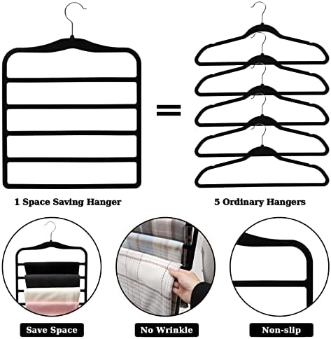 Closet Organizers and Storage, 3 Pack Velvet Pants-Hangers-Space-Saving | Non Silp 5 Tier Scarf Jeans Closet Organizer, Dorm Room Essentials for College Students Girls Boys Guys, Home Storage - Image 2