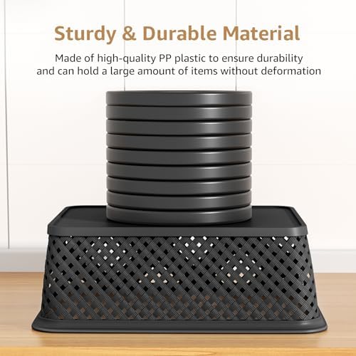 MaxGear 3 Pack Plastic Storage Baskets, Large, Black - Image 4