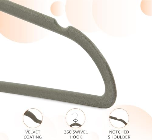 Amazon Basics Slim Velvet Non-Slip Space Saving Suit Clothes Hangers, Sturdy Metal, Gray/Silver, 30-Pack - Image 2