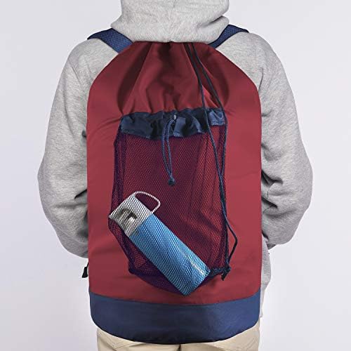 Dalykate Backpack Laundry Bag, Laundry Backpack with Shoulder Straps and Mesh Pocket Durable Nylon Clothes Hamper Bag with Drawstring Closure Red - Image 6