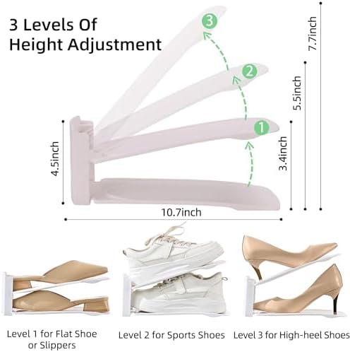 12 Pack Shoe Slots Organizer Adjustable Level Shoe Stacker Holder Storage Space Saving Sneakers Display Tray Rack for Closet (White, 12Pack) - Image 3